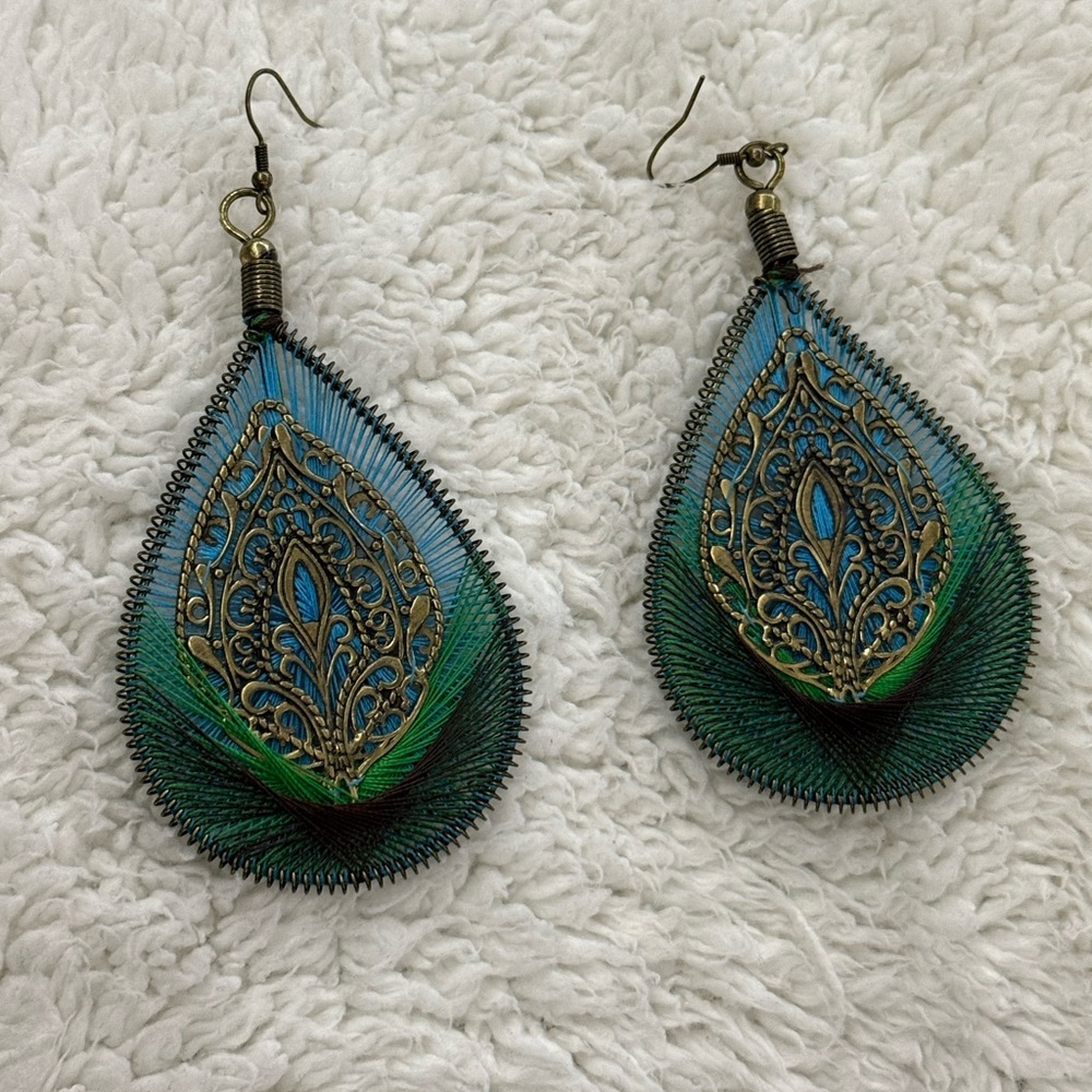 Elegant Blue and Green Teardrop Earrings